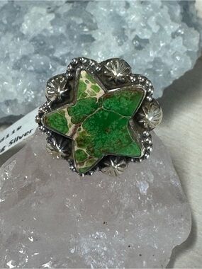 Green Sediment Jasper Starburst Sterling Silver Ring - Size 6
